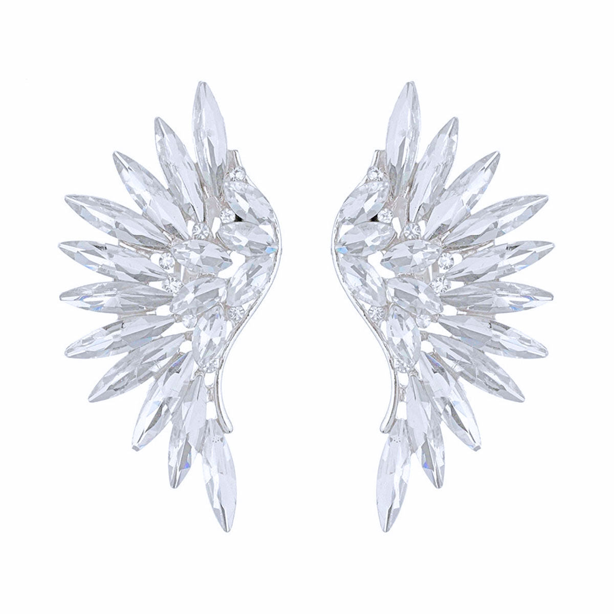 Silver Stone Wing Design Clip On Earrings