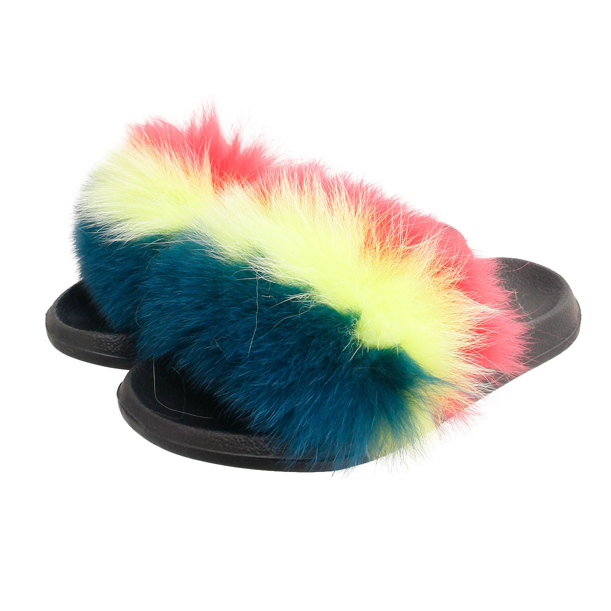 Coral to Green Fox Fur XLarge Slippers