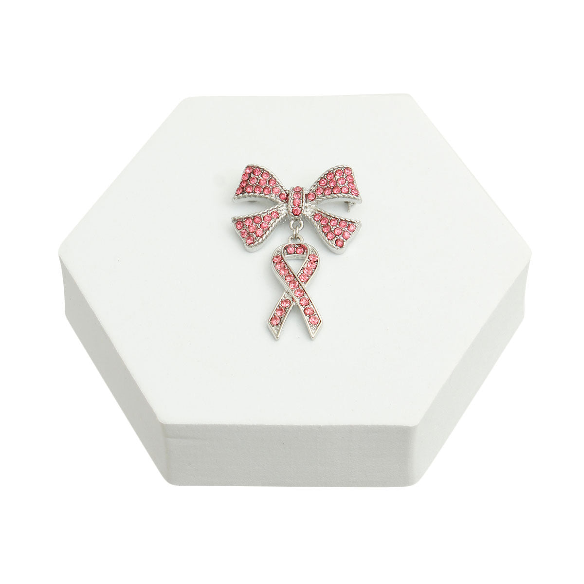 Double Pink Ribbon Silver Brooch