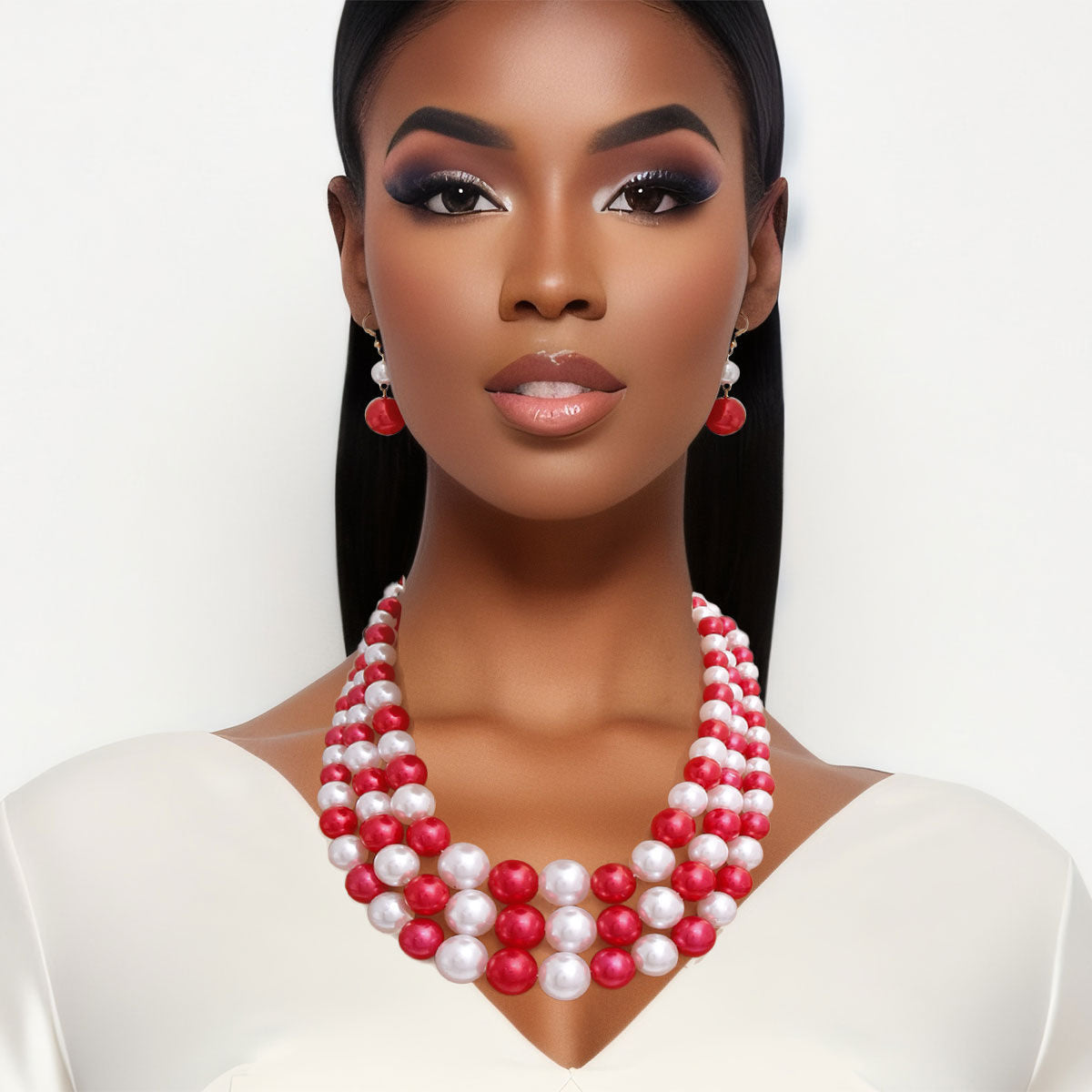 Red White Pearl 3 Layered DST Set|18 inches