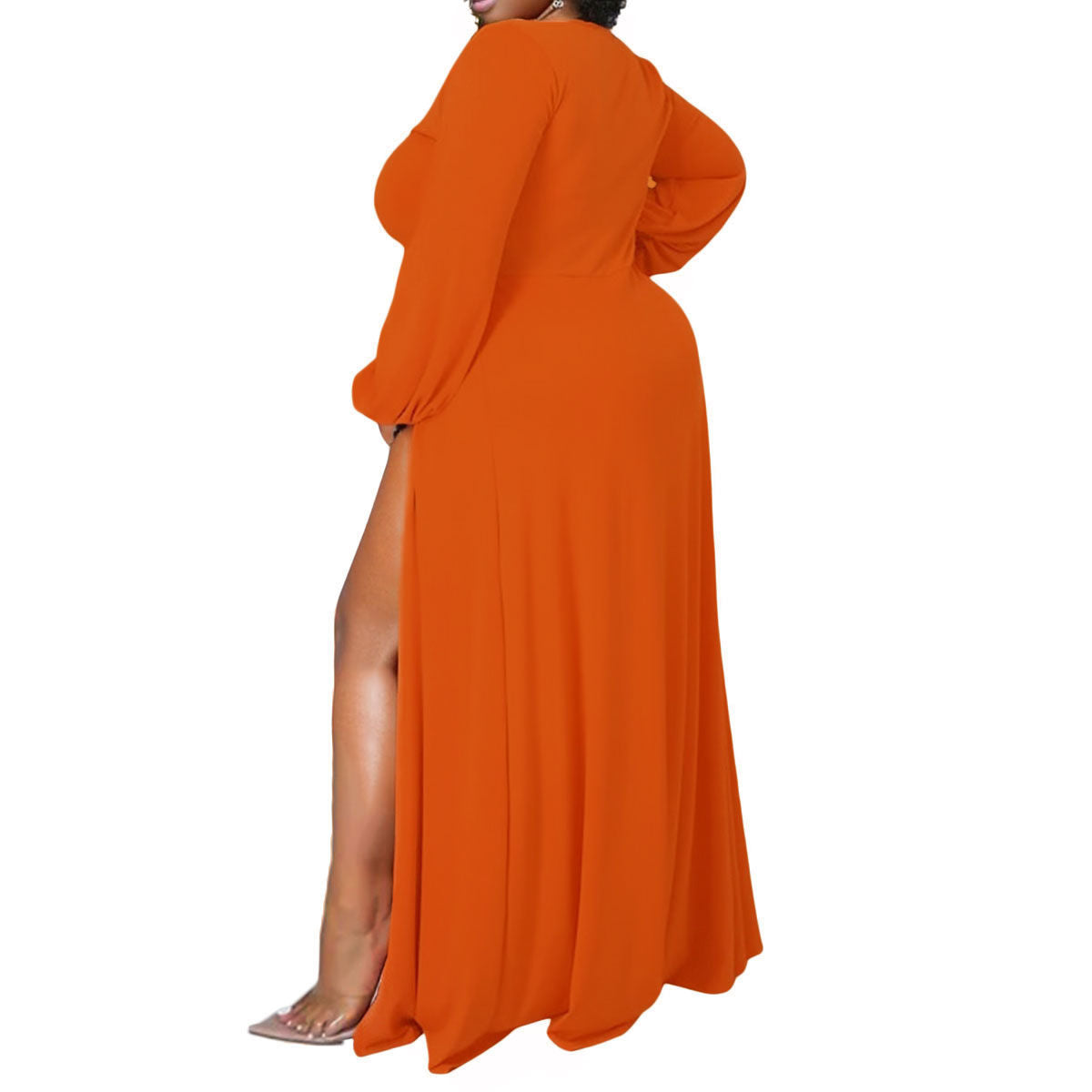 2XL Bright Orange Sexy Slit Dress