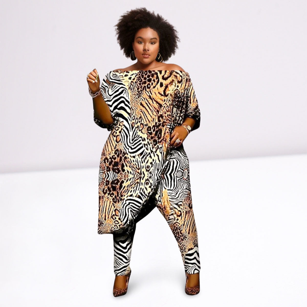 4XL Animal Print Tunic Set