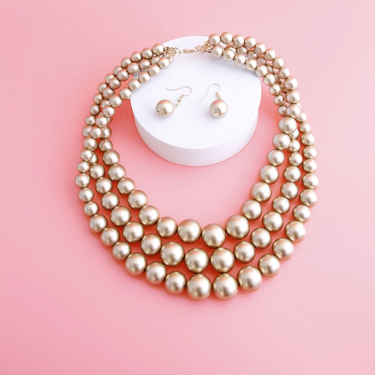 Gold Pearl Graduated Multi Strand Necklace Set