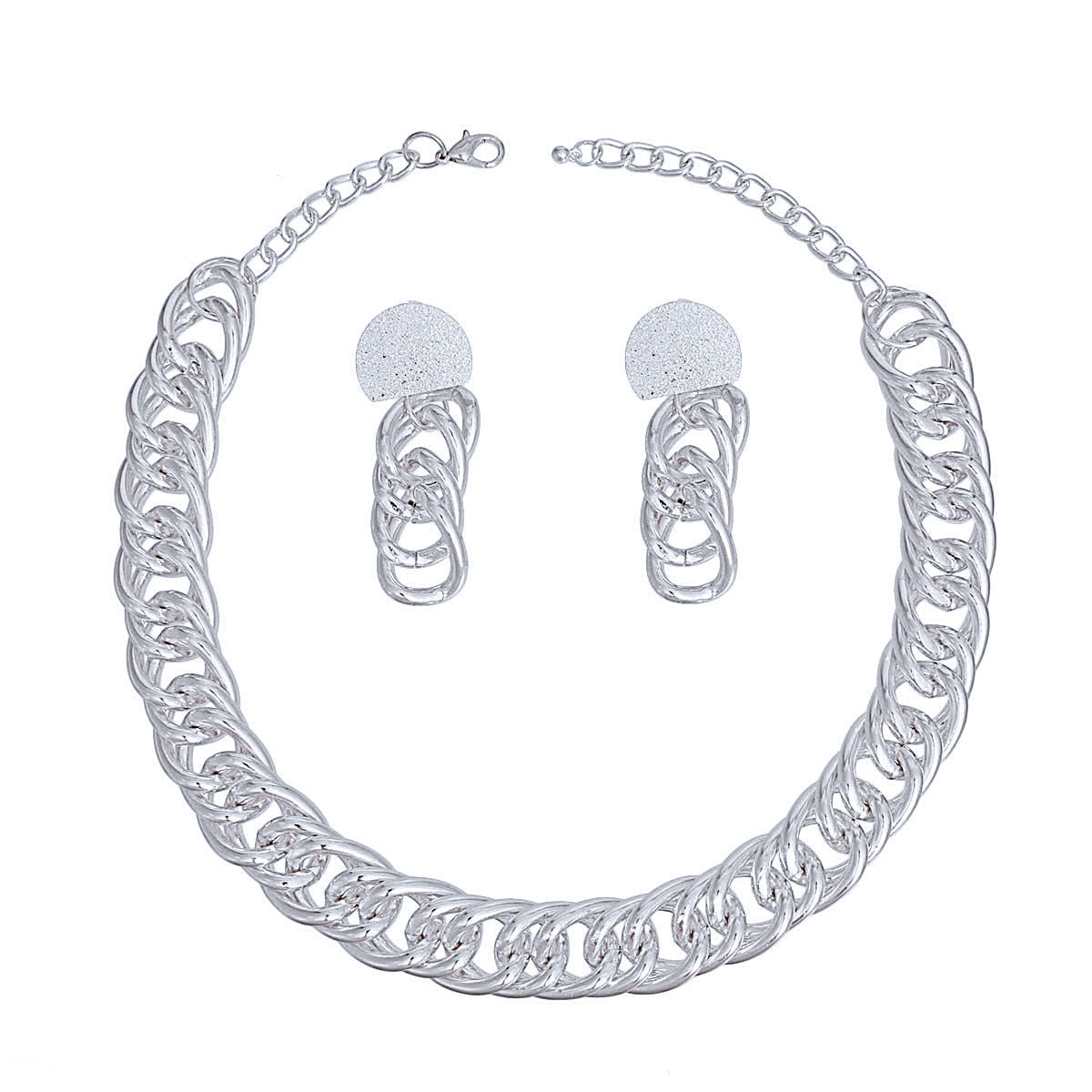 Chain Necklace Silver Double Curb Link Set Women