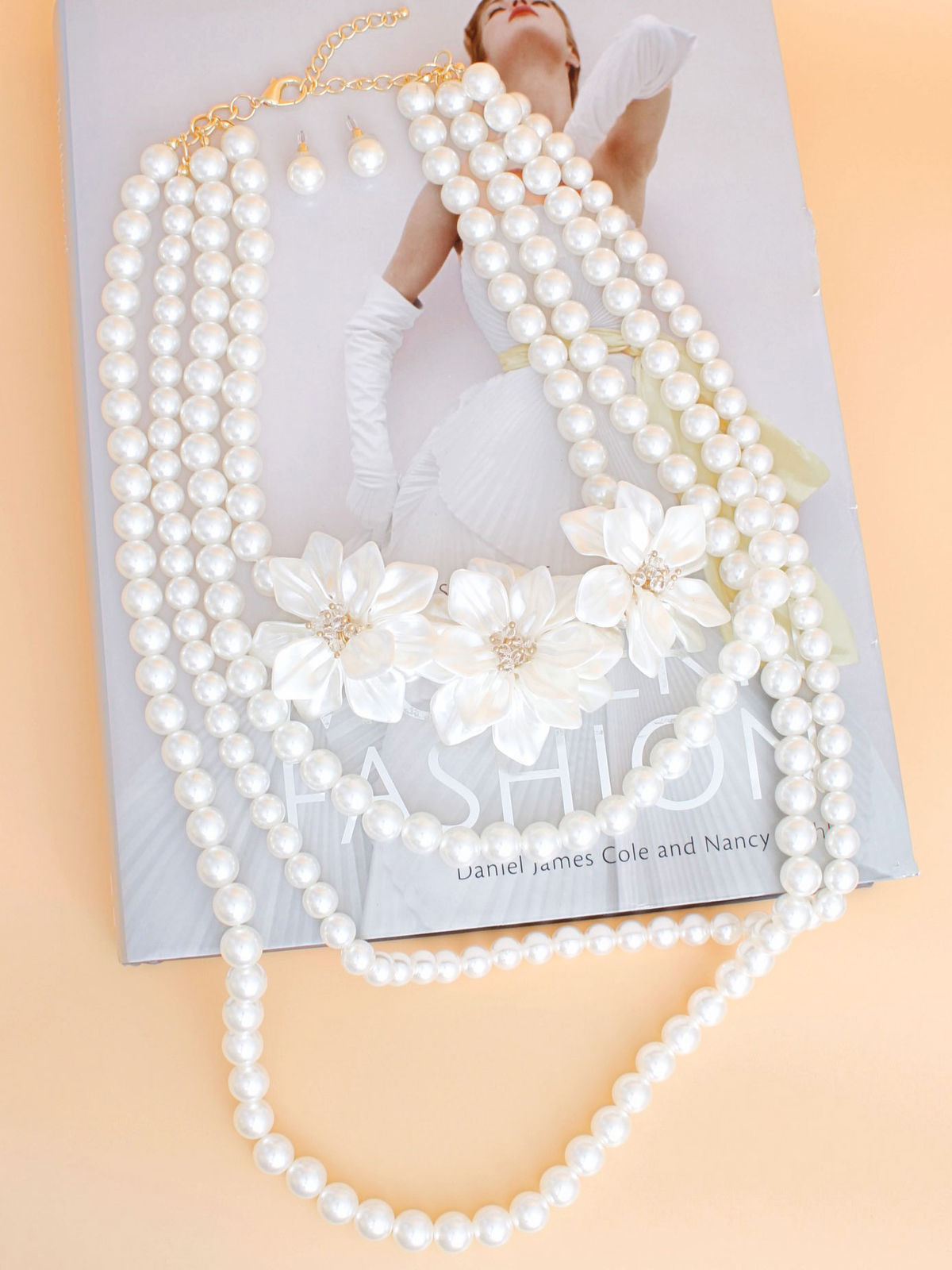 Pearl Necklace Cream Flower 4 Strand Set for Women