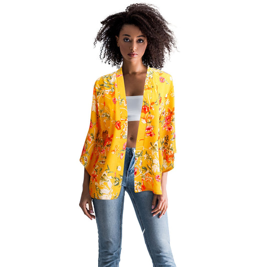 Mustard Poppy Flower Kimono