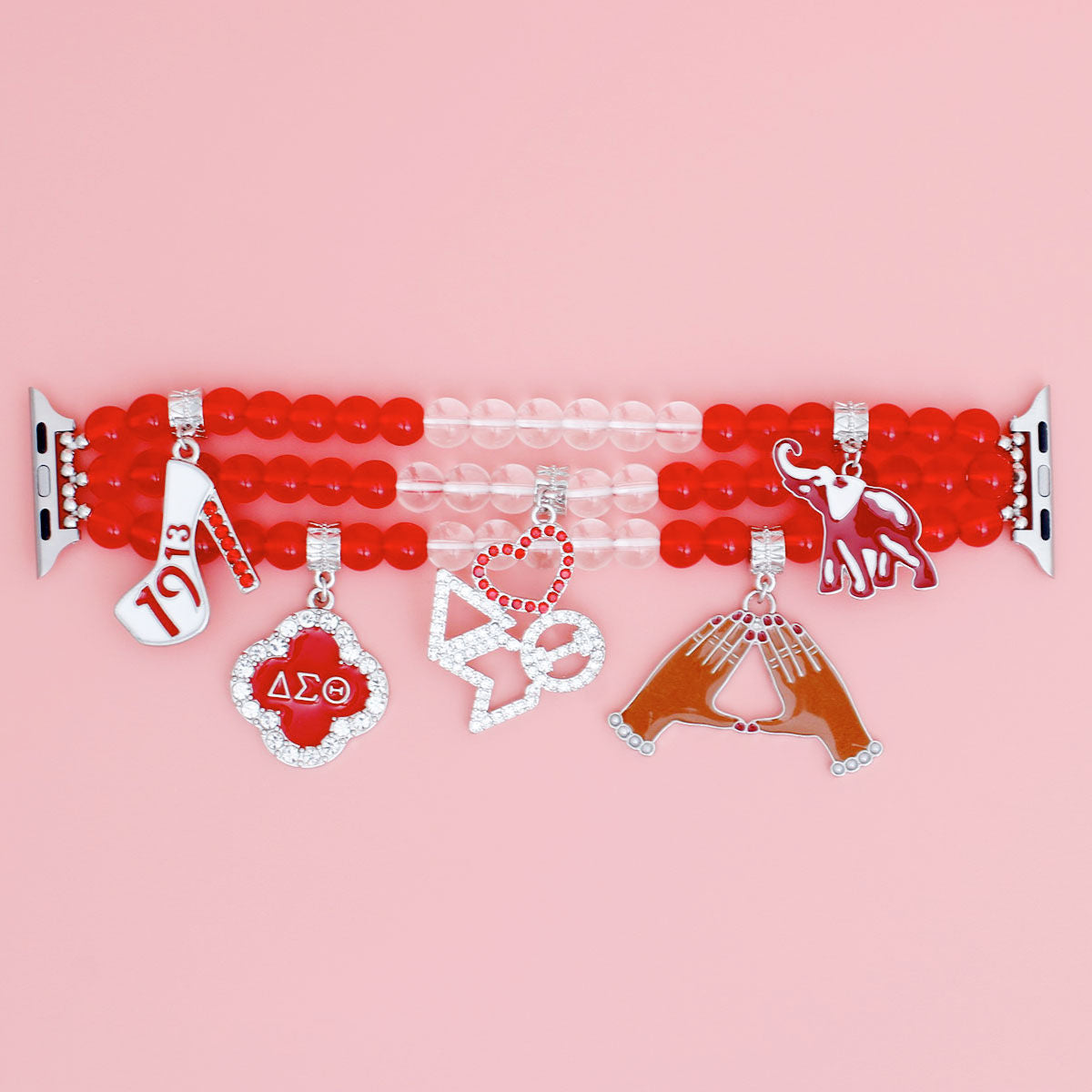 DST Sorority Red Clear Bead Watch Band for Women