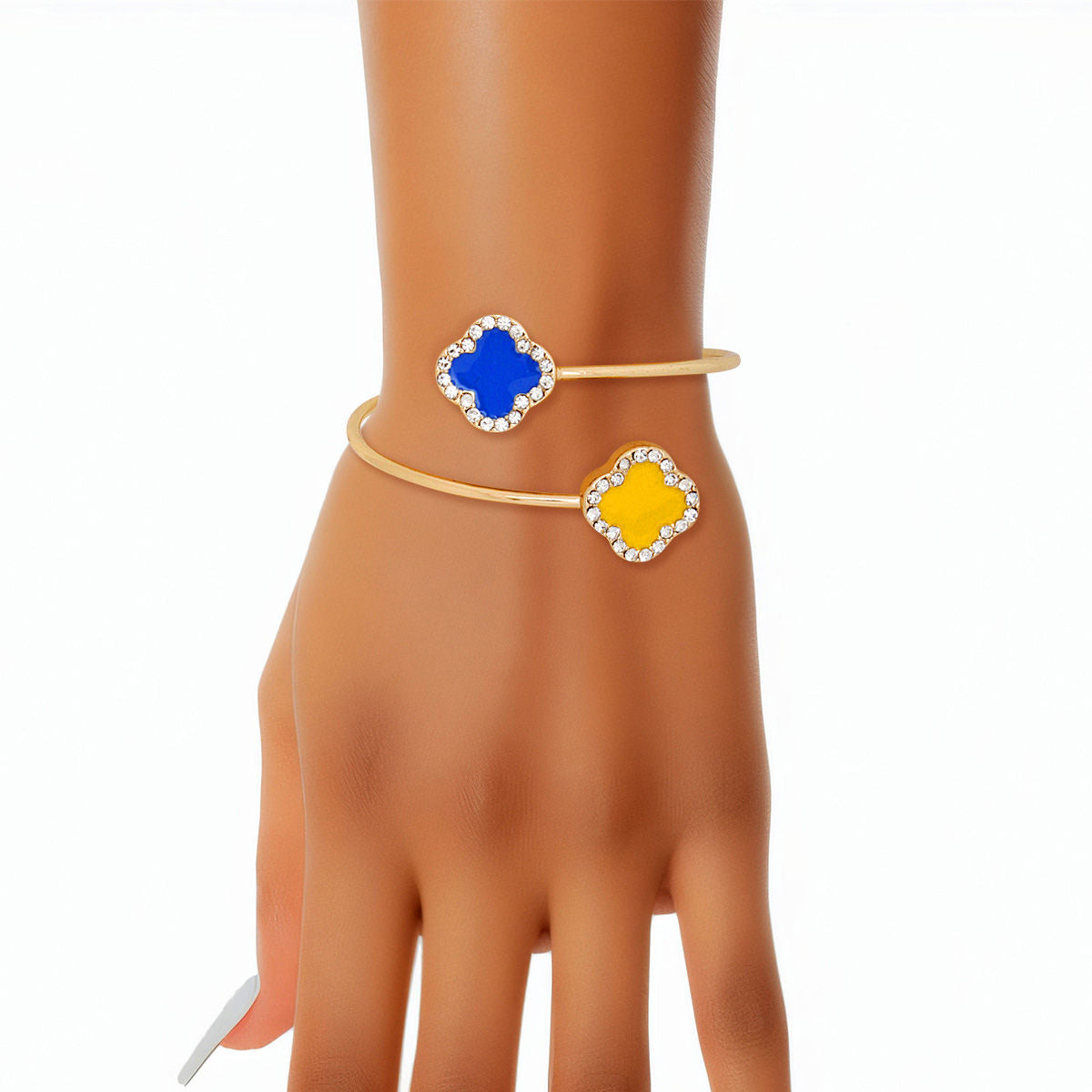 SGRHO Sorority Blue Gold Stone Clover Open Bangle