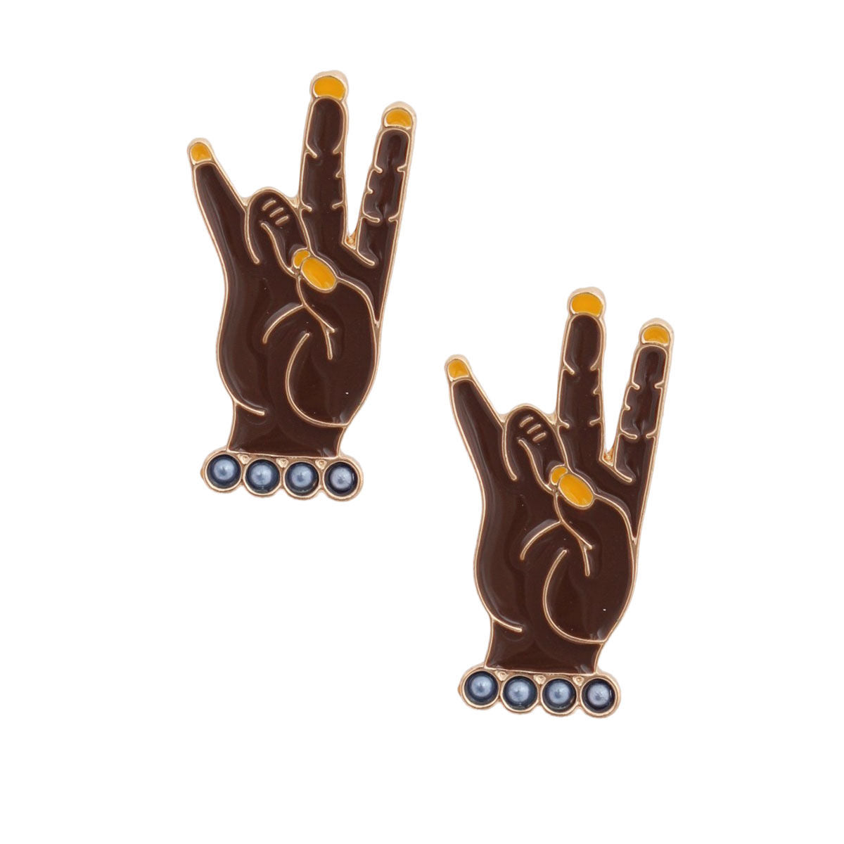 Gold Blue Hand Sign Studs