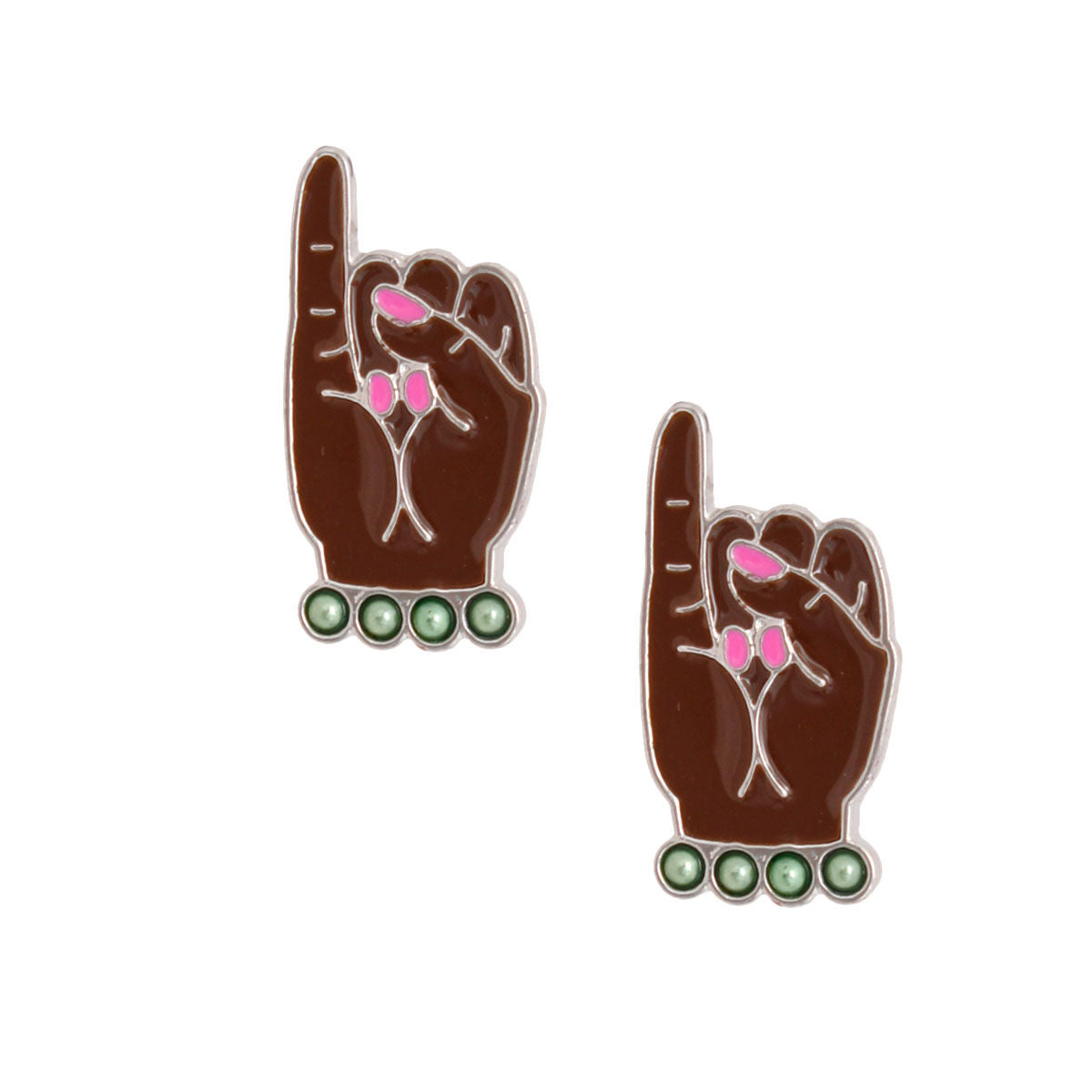 AKA Pink Green Hand Sign Studs