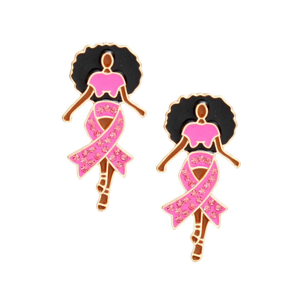 Studs Gold Pink Black Woman Breast Cancer Earrings