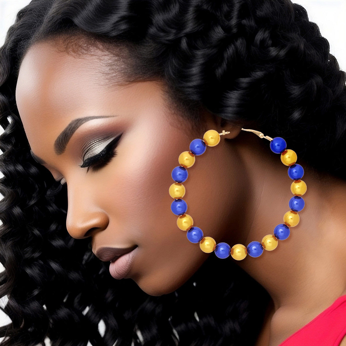 SGRHO Sorority Blue Gold Pearl Hoops for Women