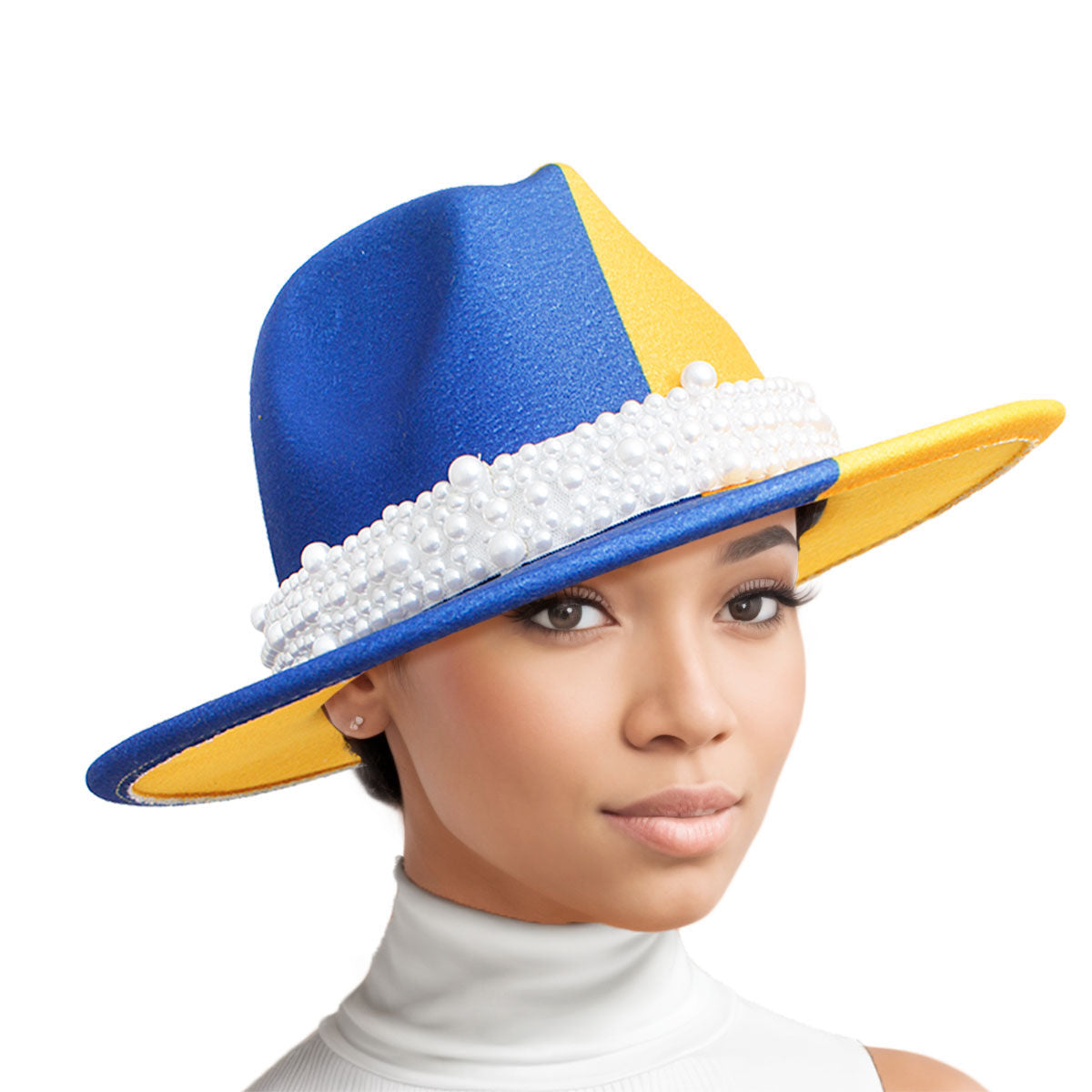 SGRHO Sorority Gold Blue Fedora Pearl Band Hat