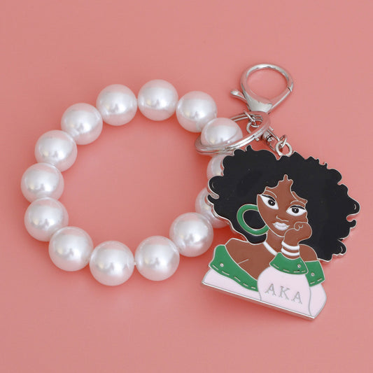 AKA Pink Green Woman Pearl Keychain