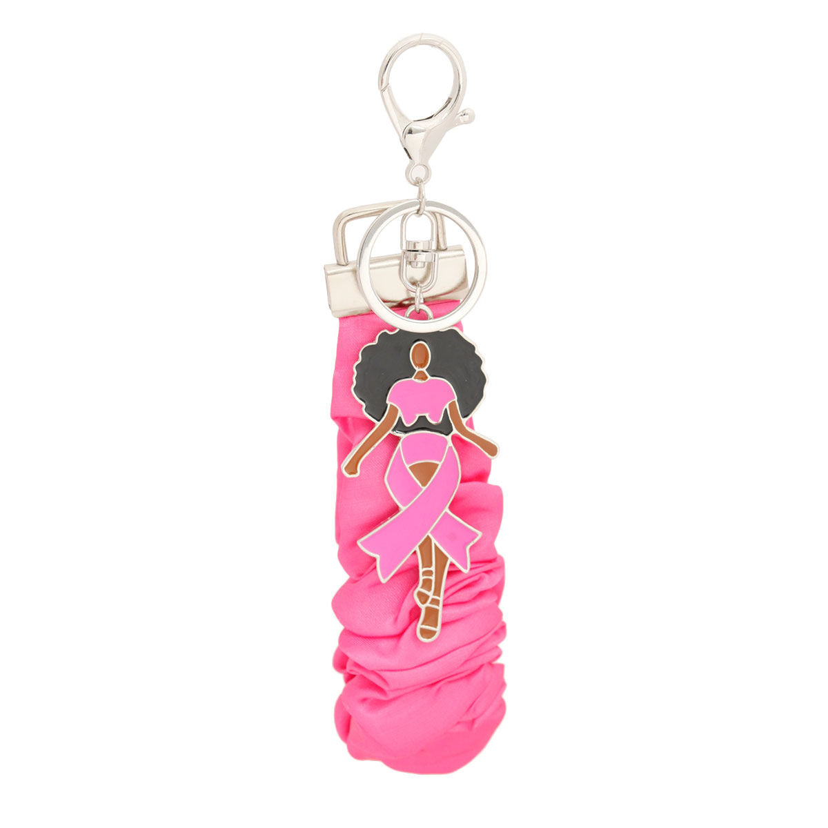 Silver Pink Wristlet Afro Keychain