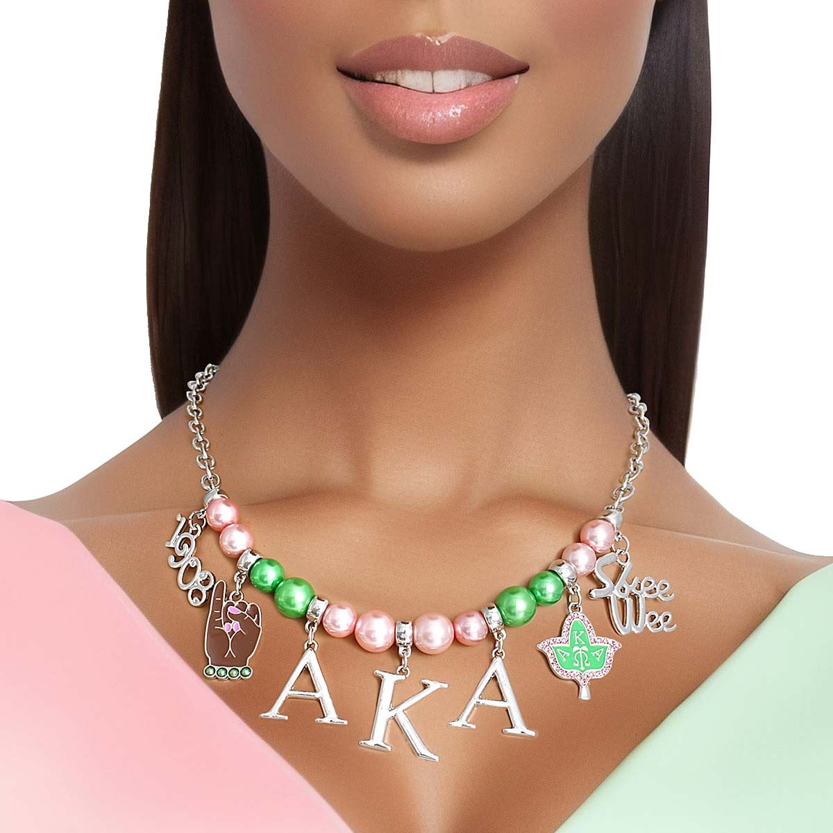 AKA Pink Green Pearl Skee Wee AKA Necklace