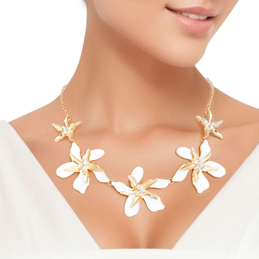 Necklace White Gold Tropical Flower for Women