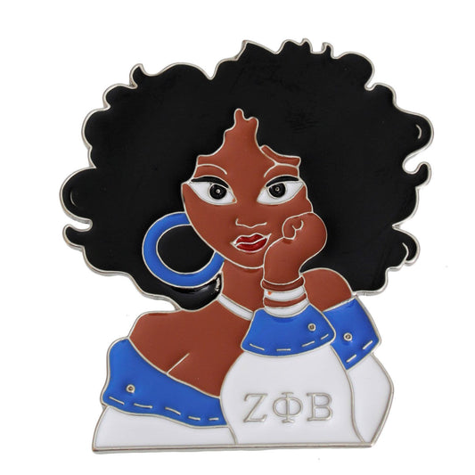 Blue White Curly Hair Woman Pin