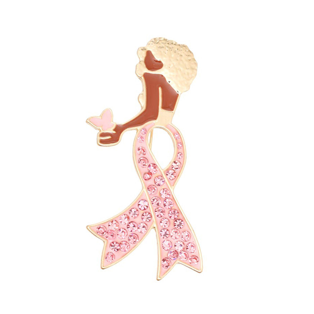 Brooch Gold Light Pink Woman Breast Cancer Legs