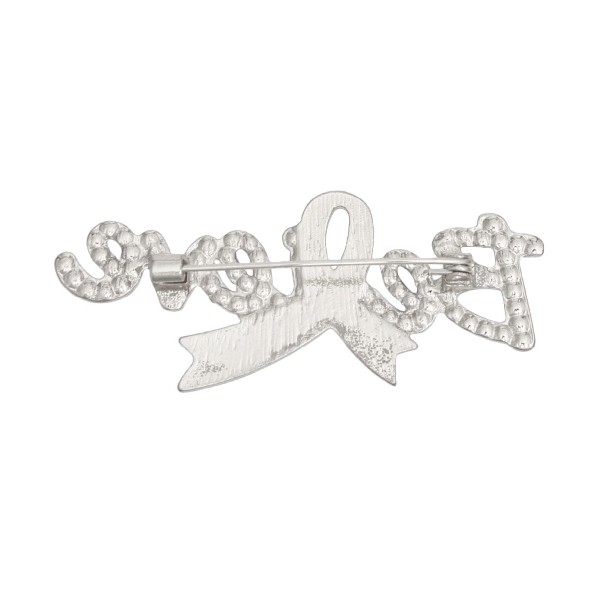 Brooch Silver Light Pink Ribbon Believe Pin Women