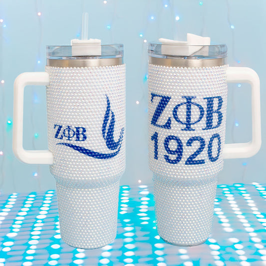 ZPB Sorority White Bling 40.5 oz Tumbler Cup