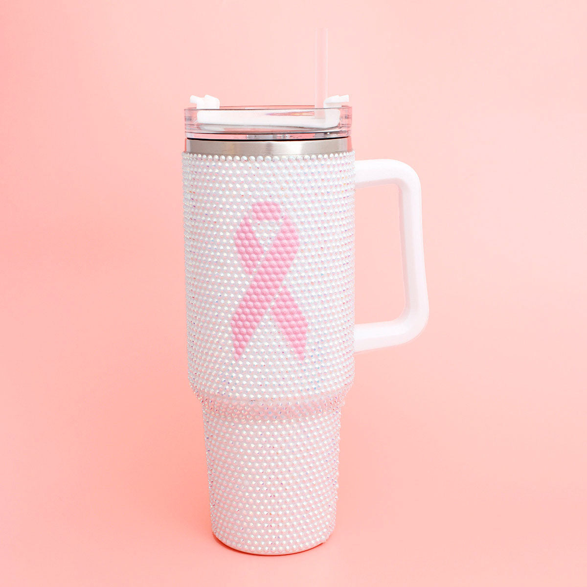 Breast Cancer White Bling 40.5 oz Tumbler Cup