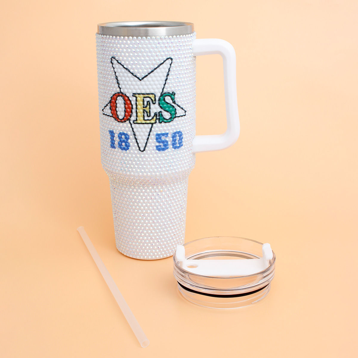 OES Sorority White Bling 40.5 oz Tumbler Cup