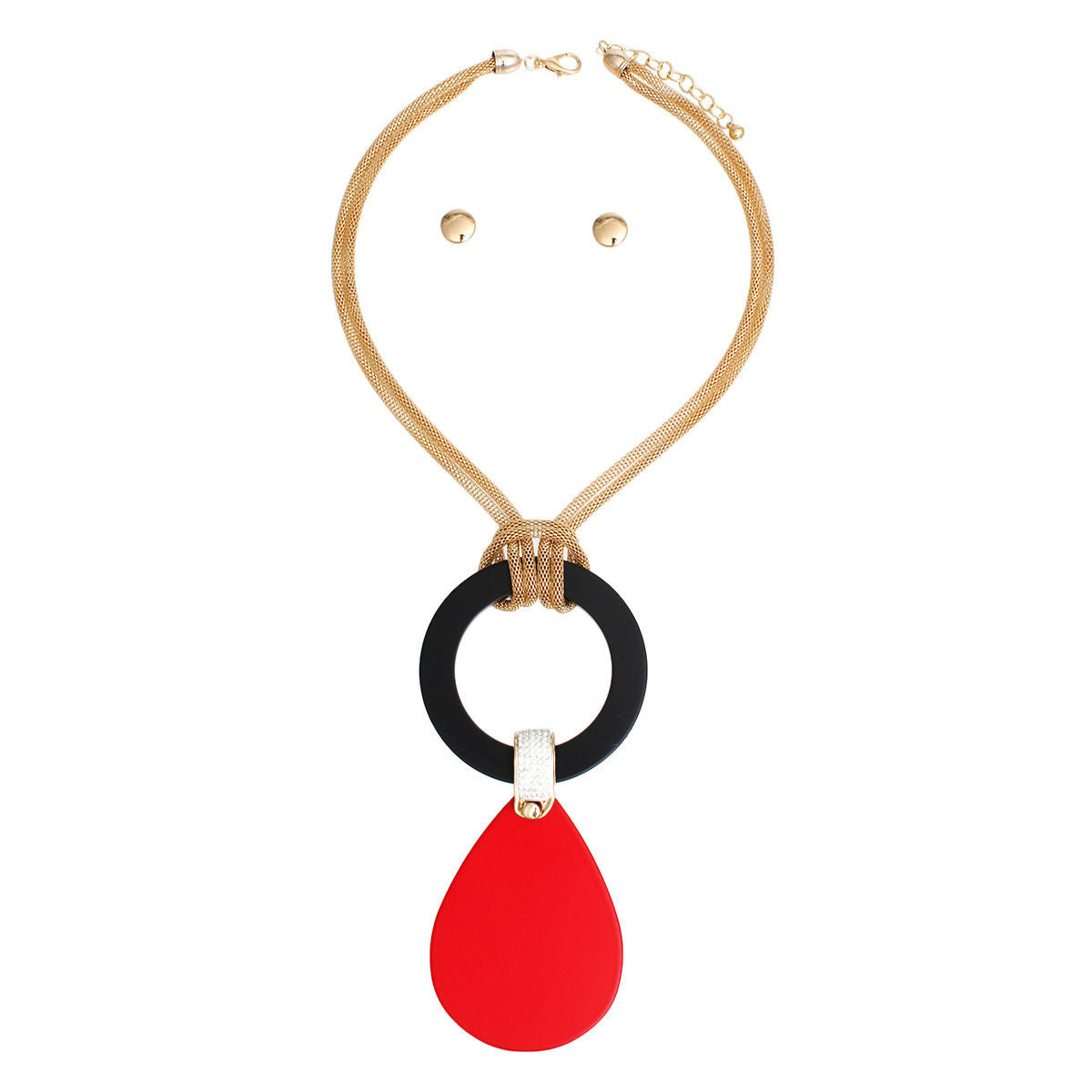 Necklace Long Red Teardrop Pendant Set Women