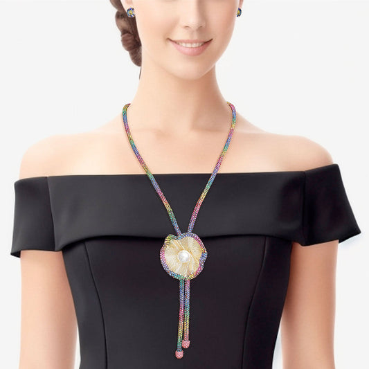 Bolo Necklace Rainbow Stone Pearl Set for Women