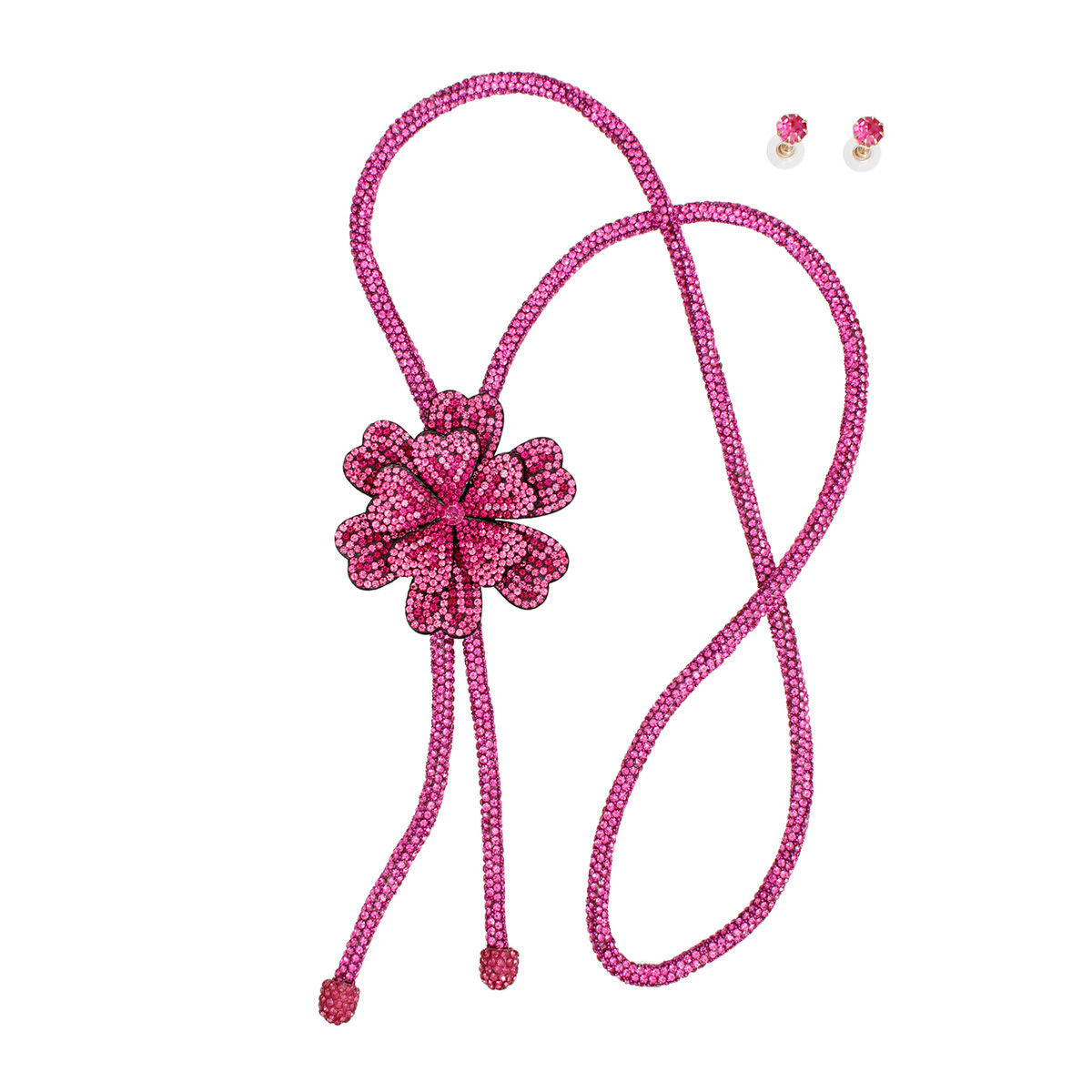 Bolo Necklace Fuchsia Stone Flower Set for Women