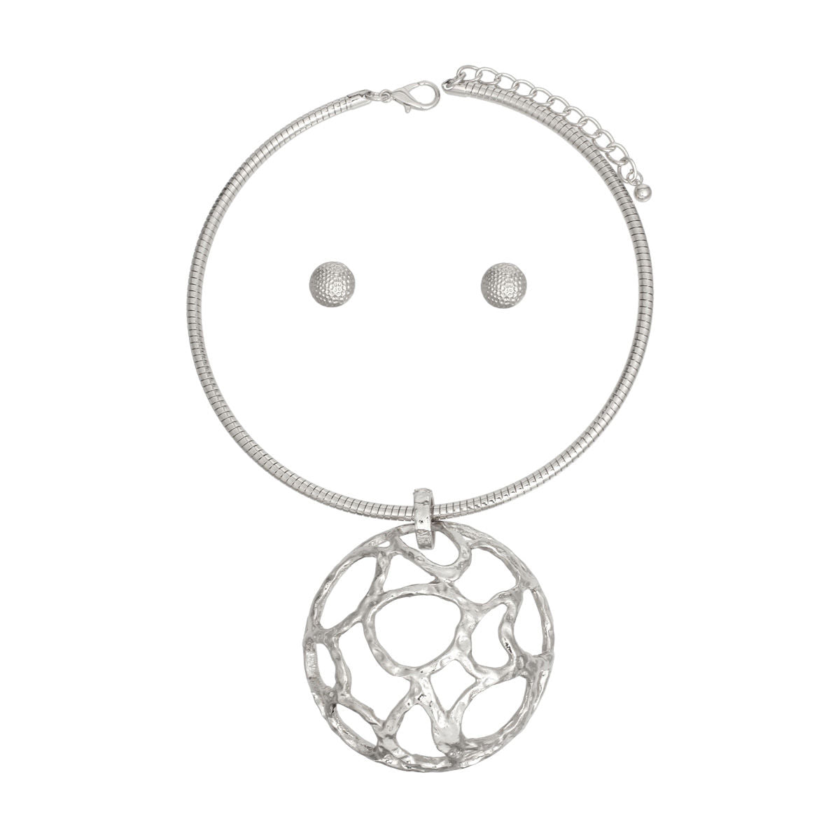 Necklace Silver Domed Pendant Collar for Women