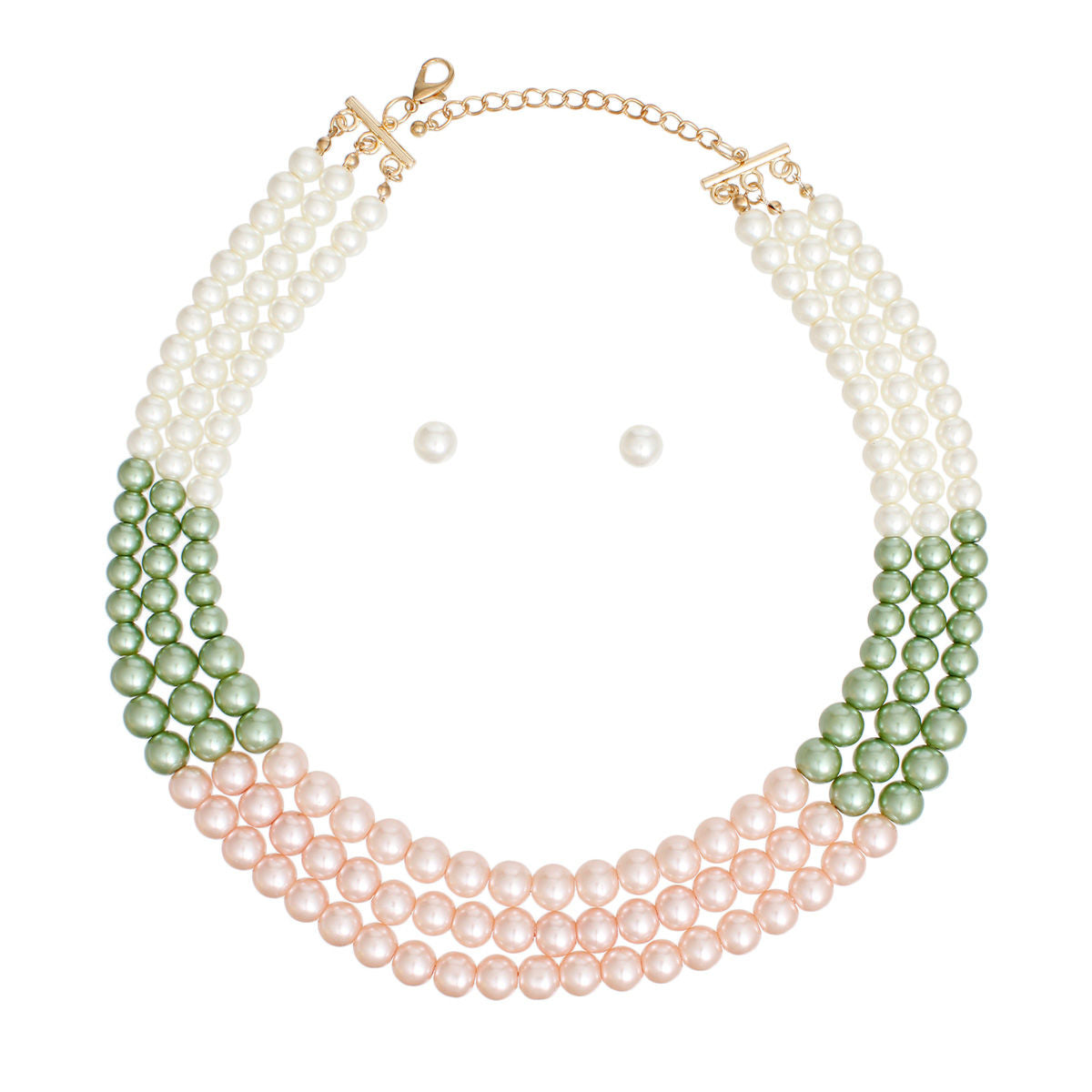 Necklace Pink Green Cream Glass Pearl AKA Set