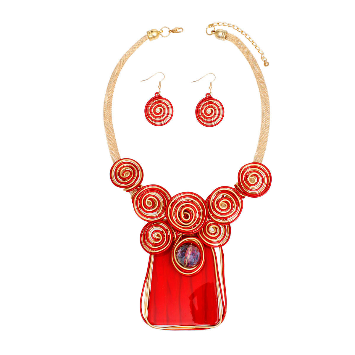 Necklace Vibrant Red Striped Pendant Set Women