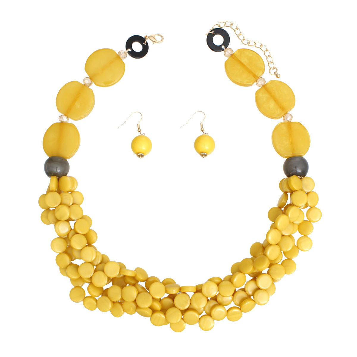 Necklace Retro Marbled Yellow Bead Set for Women