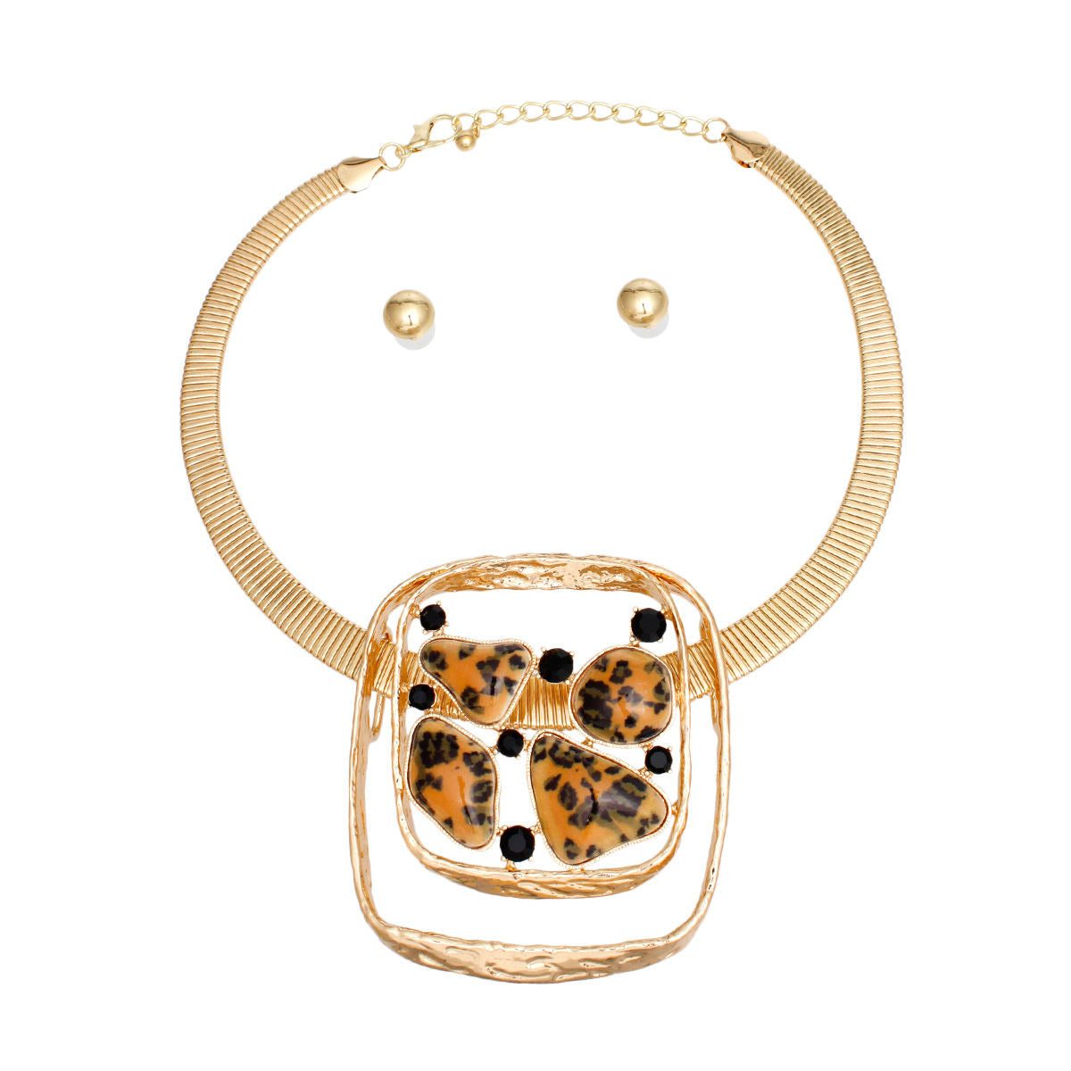 Necklace Leopard Pendant Gold Omega Set for Women