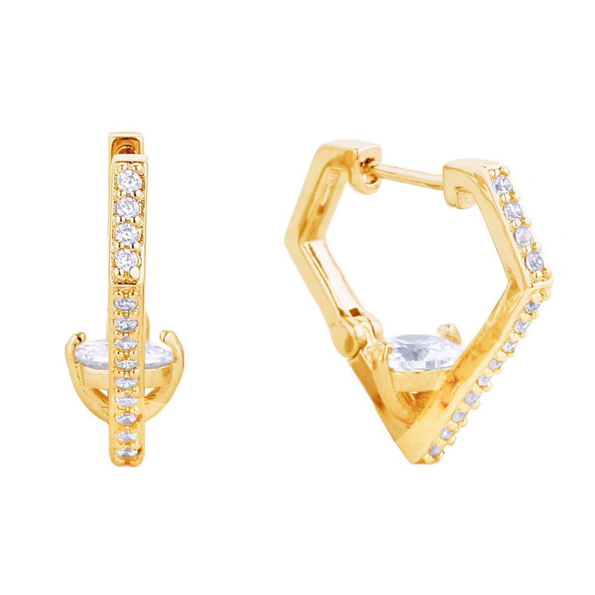 14K Gold CZ Diamond Huggie Hoops