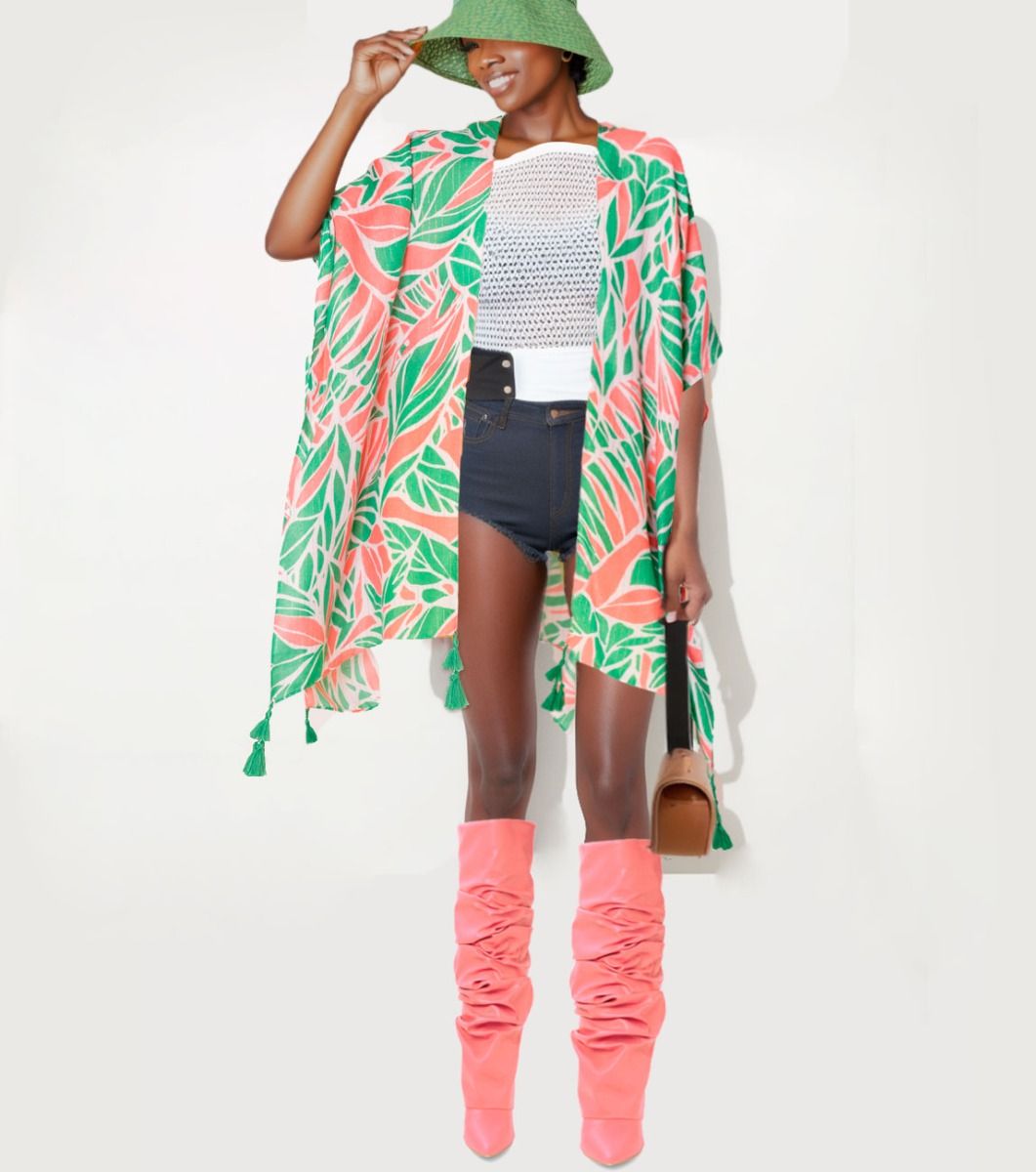 AKA Kimono Lurex Tropical Pink Orange and Green