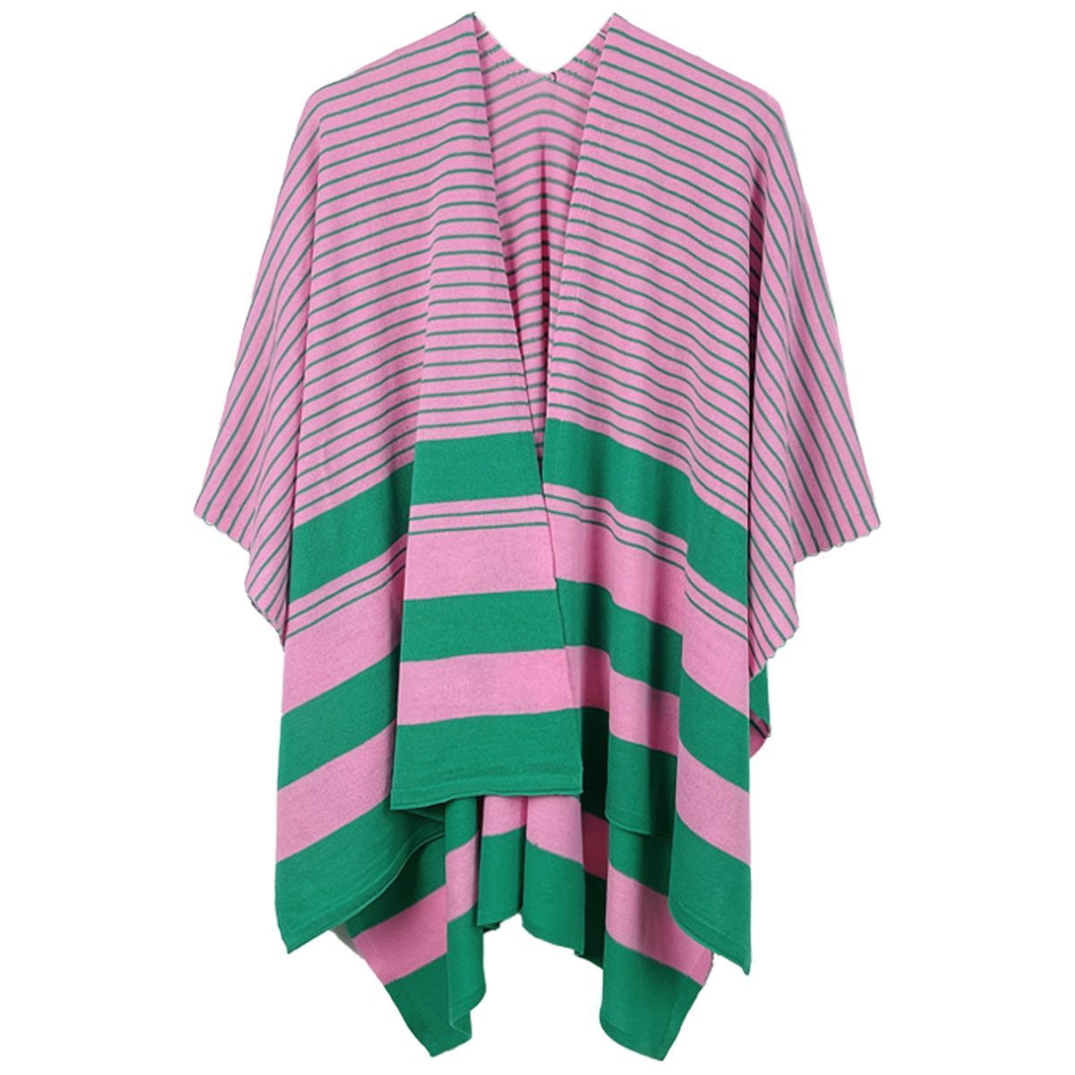 AKA Ruana Kimono Striped Pink and Green