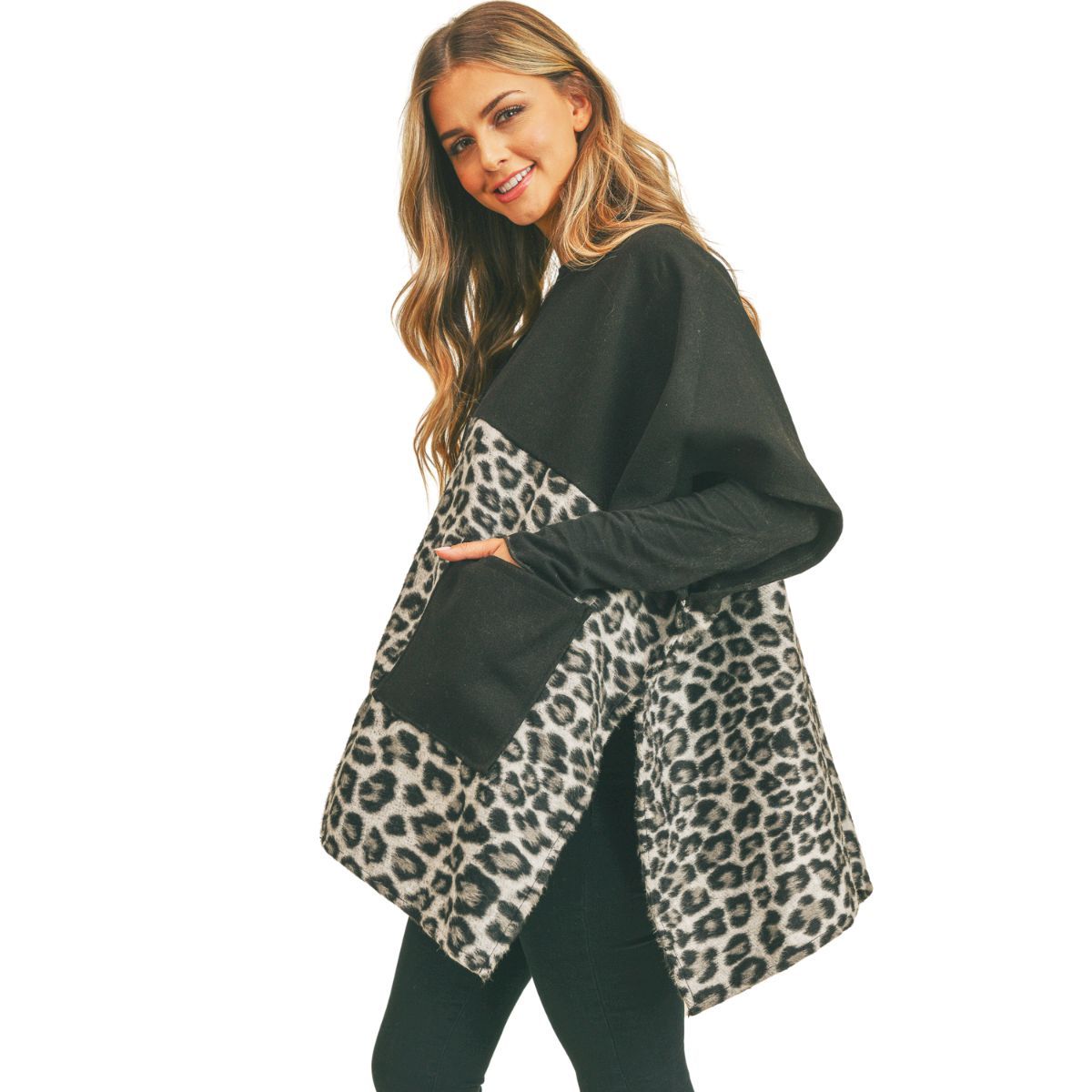 Gray Leopard Pocket Kimono