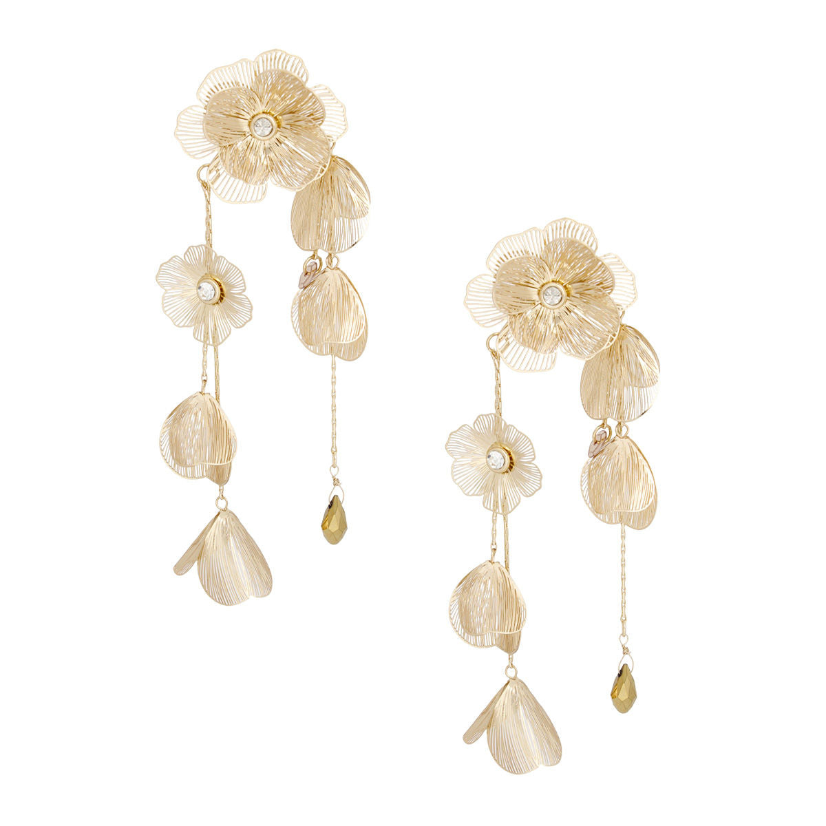 Dangle Gold Filigree Flower Cascade Earrings Women