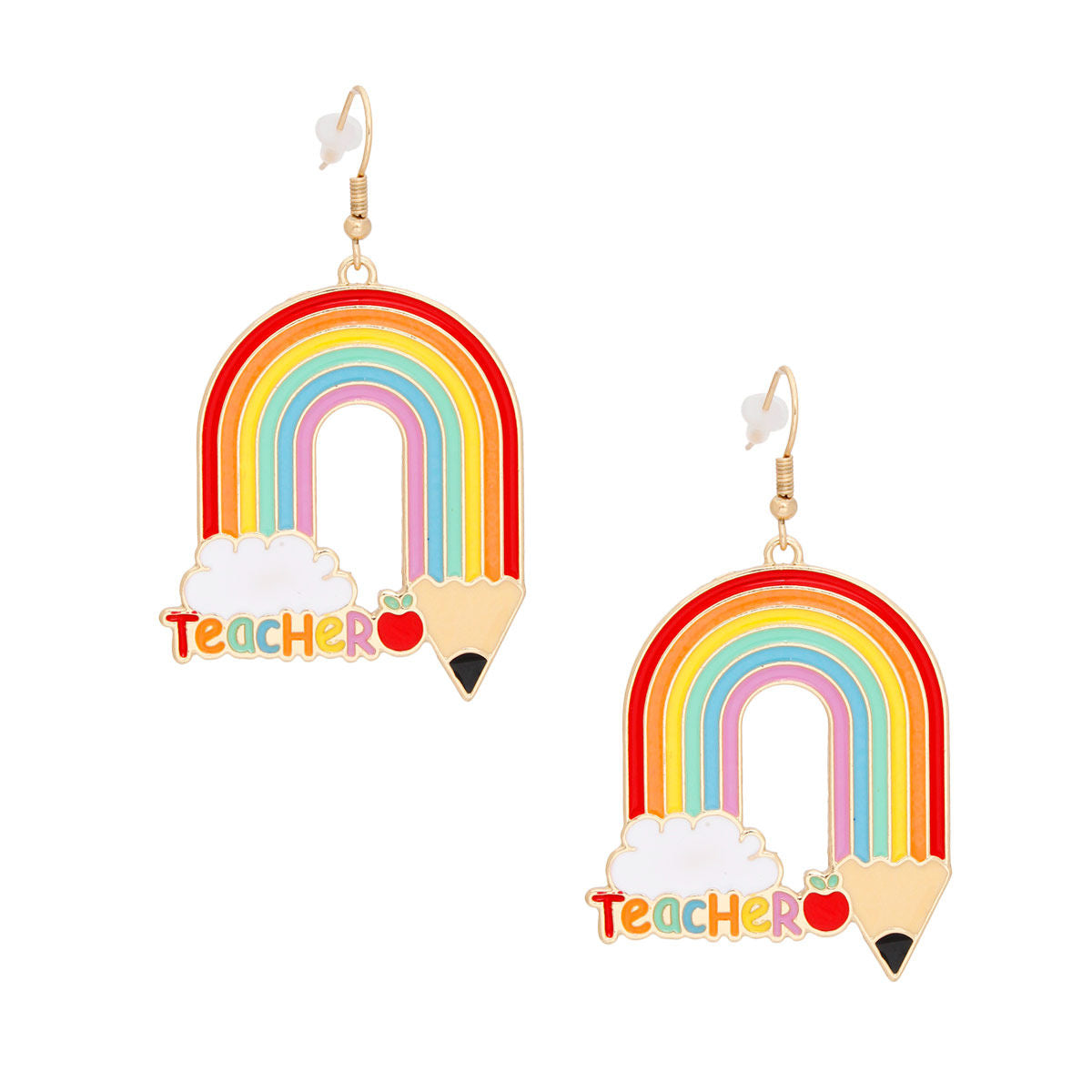 Fish Hook Rainbow Pencil Teacher Earrings Women