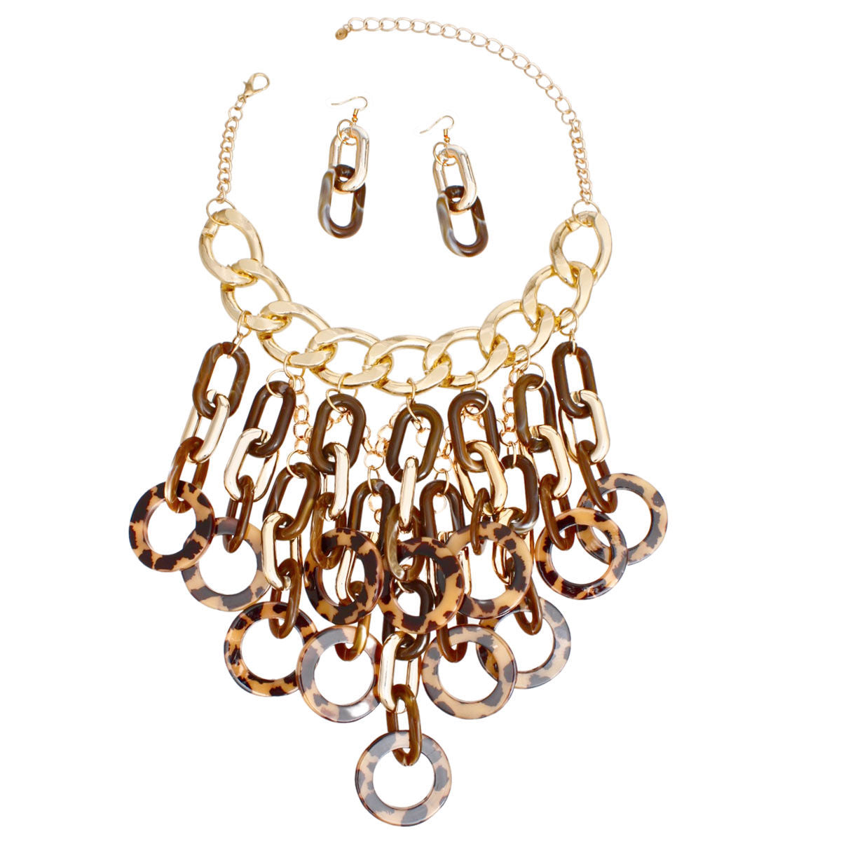 Necklace Dramatic Leopard Link Bib Set for Women