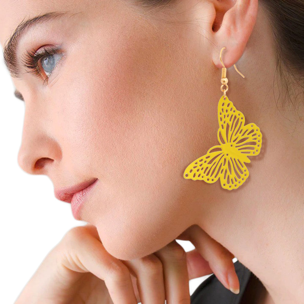 Yellow Metal Butterfly Fish Hook Earrings