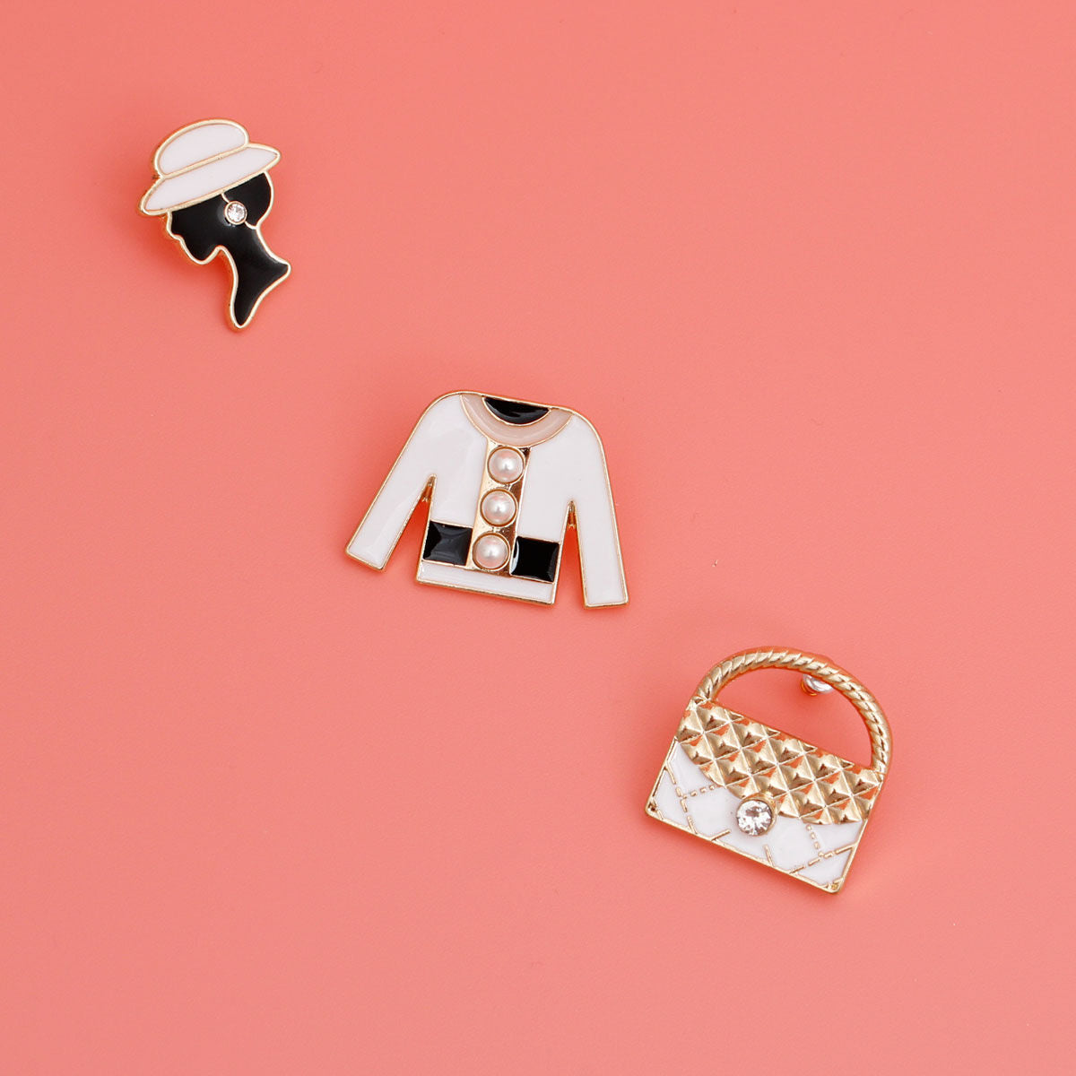 Gold White 3pcs Sweater Designer Studs