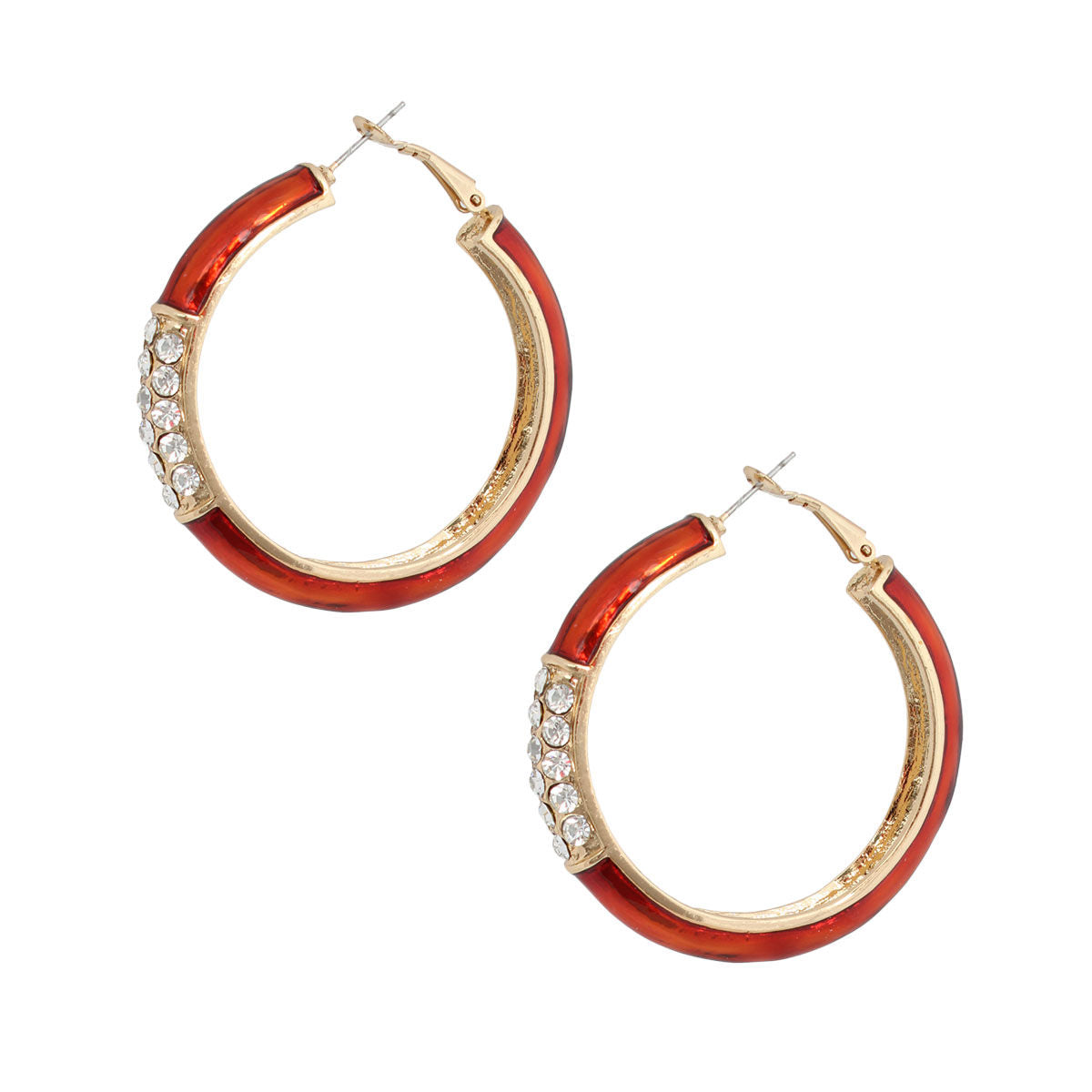 Burgundy and Gold Rhinestone Hoops