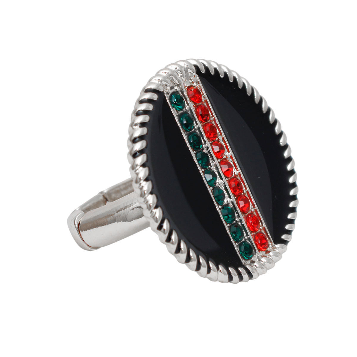 Black Stripe Charm Silver Ring