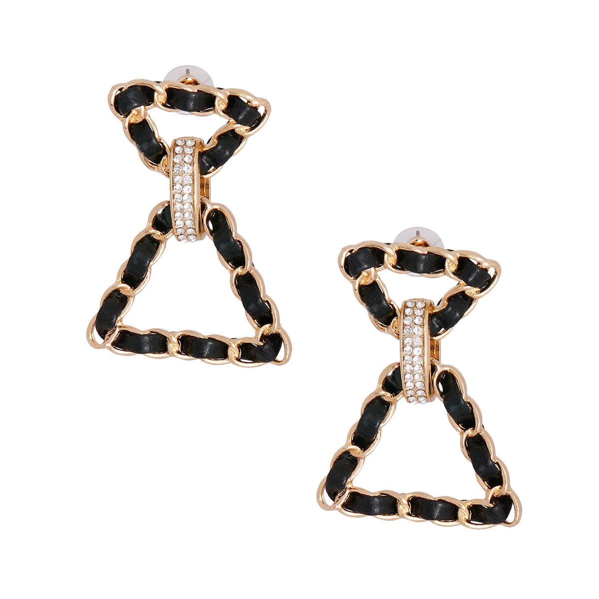 Black Woven Gold Triangle Earrings