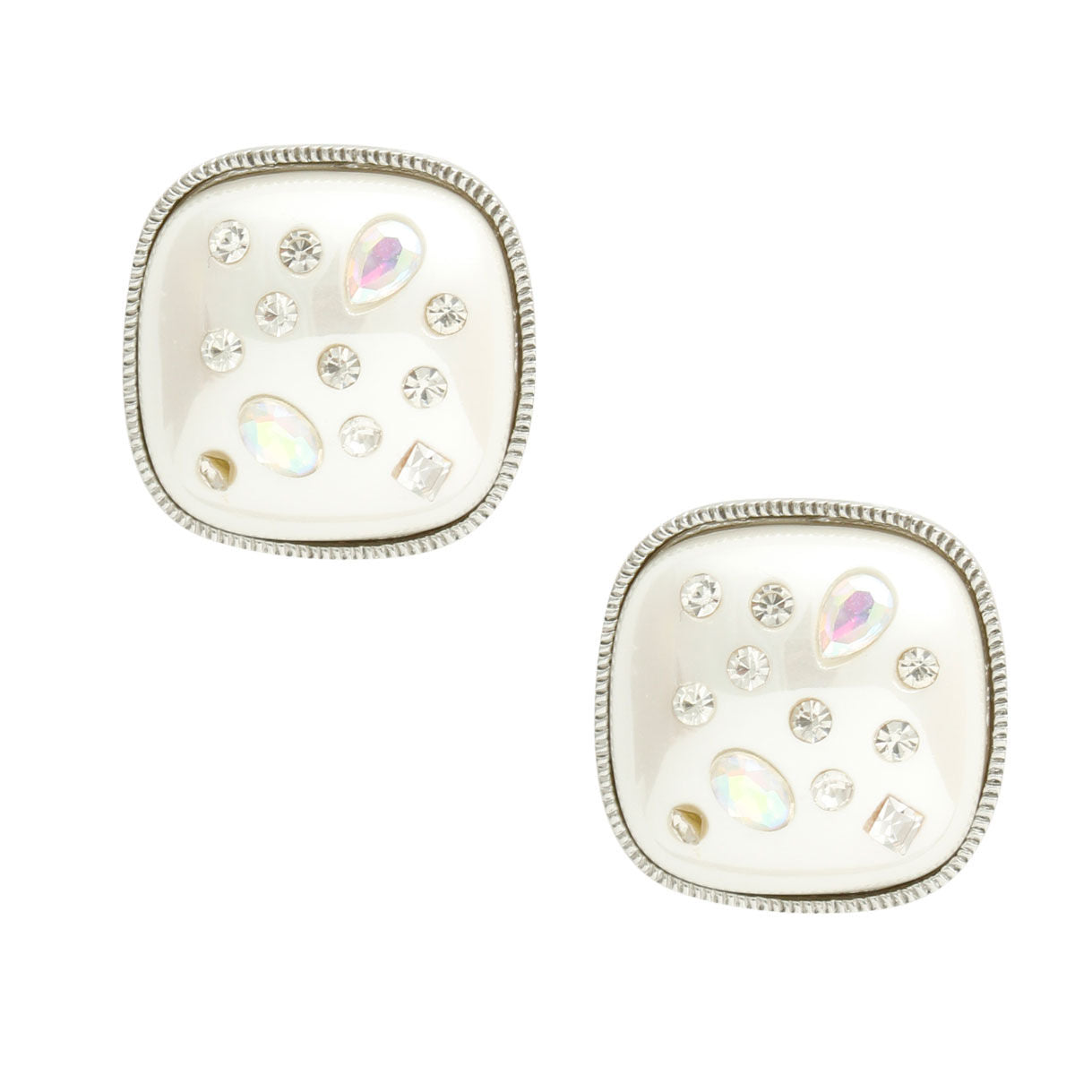 Silver White Pearl Square Studs