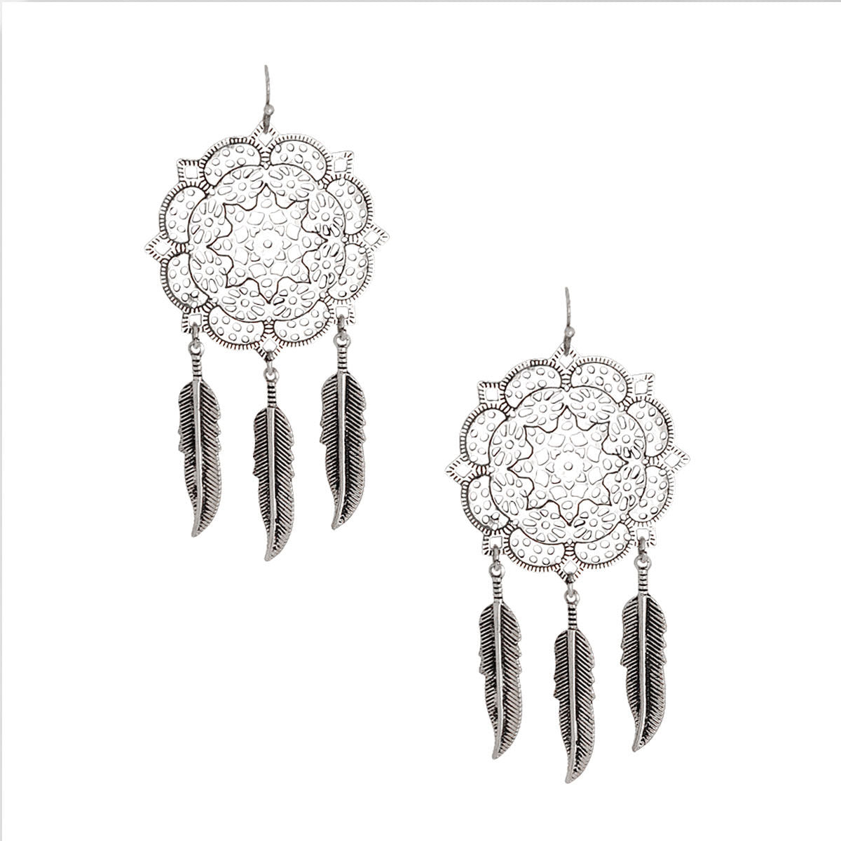 Burnished Silver Filigree Feather Earrings