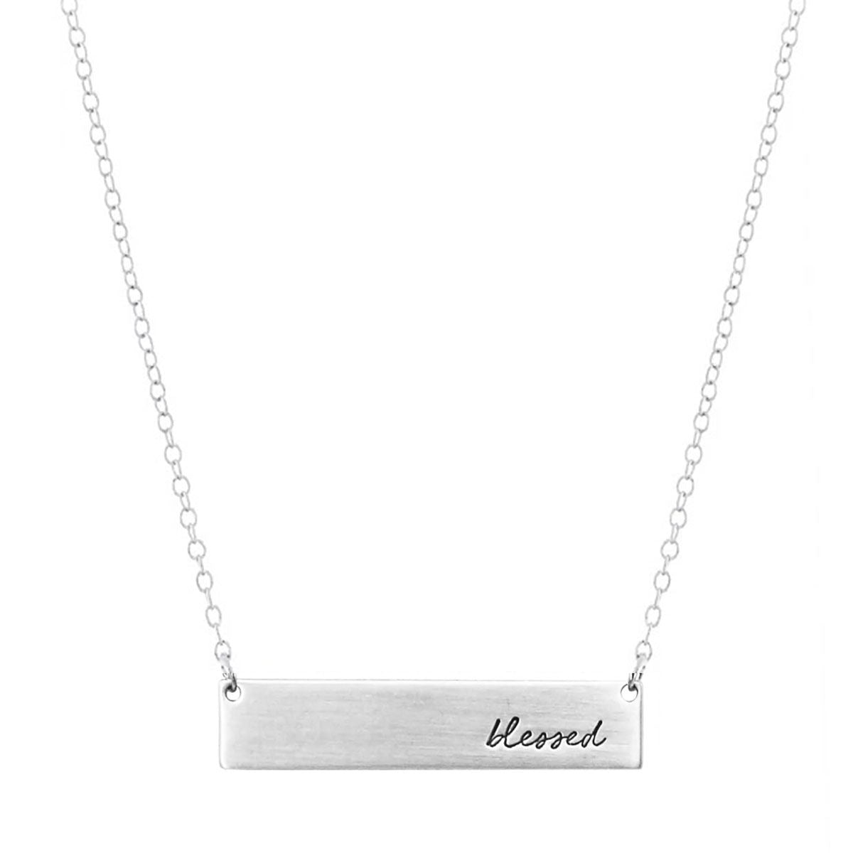 Silver Script Blessed Plate Necklace